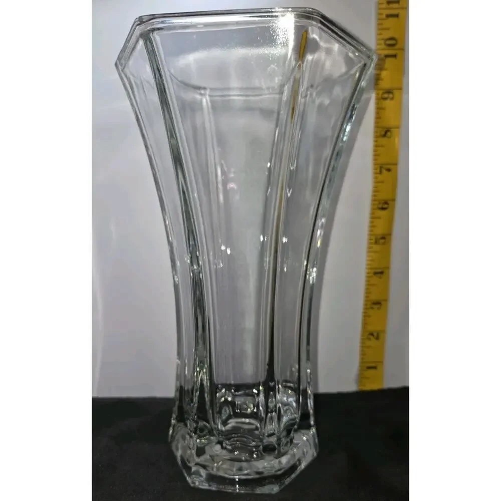 Vintage Hoosier Glass Clear Flared Hexagon Vase #4041 10.25” Panel Ribbon